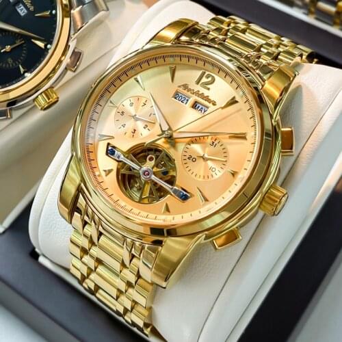 Men Tourbillon Mechanical Wristwatch Top Brand Luxury Automatic Watch Waterproof Sapphire Original Skeleton Watches Gold Clock