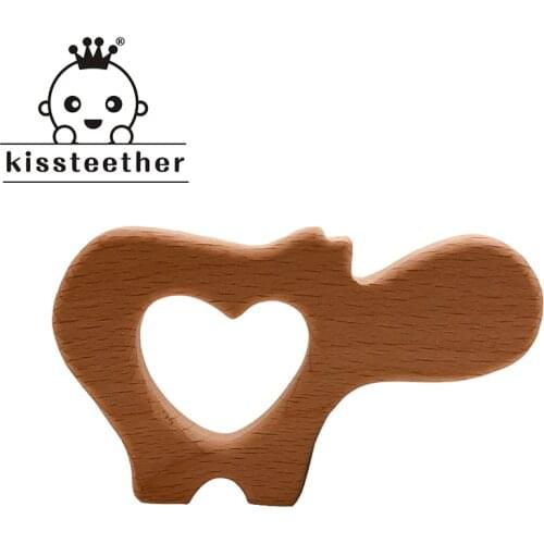 Kissteether Baby Wooden Teether Beech Wood Cartoon Elephant Teething Toys Montessori Inspired Nursing Pendant Baby Teether