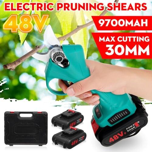 48V Electric Pruning Shears 30mm Rechargeable Pruner Trimmer with Li-on Battery Cordless Sharp- Blade Cutter Garden Scissors