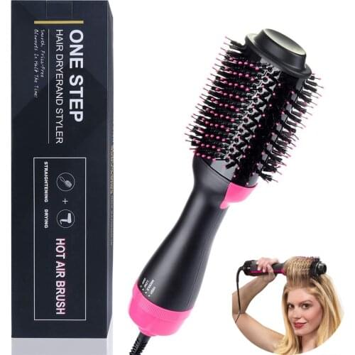 One Step Hair Dryer & Volumizer Salon Hot Air Paddle Styling Brush Negative Ion Generator Hair Straightener Curler