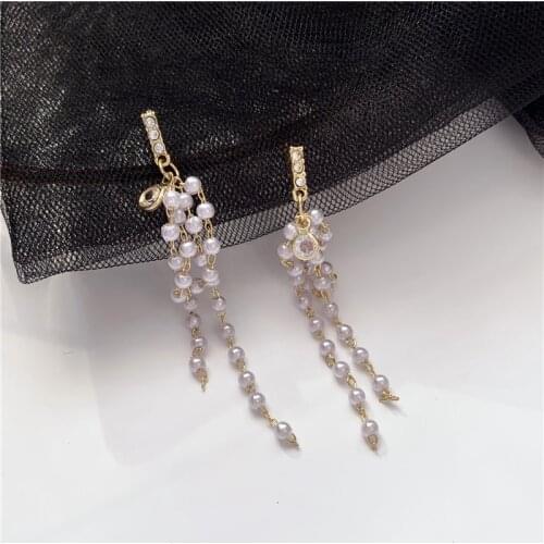 Fairy Simulated-pearls Tassel Designer Earrings Vintage Aesthetic Dangle Earrings