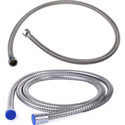 2 Pcs Braided Flexible Shower Hose Water Heater Connector Pipe Tube 1M & 2M
