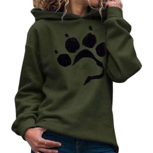 Autumn Winter Women Dog Paw Print Hoodie Long Sleeve Pullover Hooded Sweatshirt