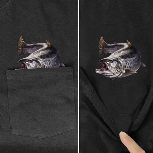 CLOOCL Tommy Kinnerup Fish Art Cotton T-Shirt Pocket Animal Printed Shirt Casual Short Sleeve Round Neck Tops Funny Cotton Tees
