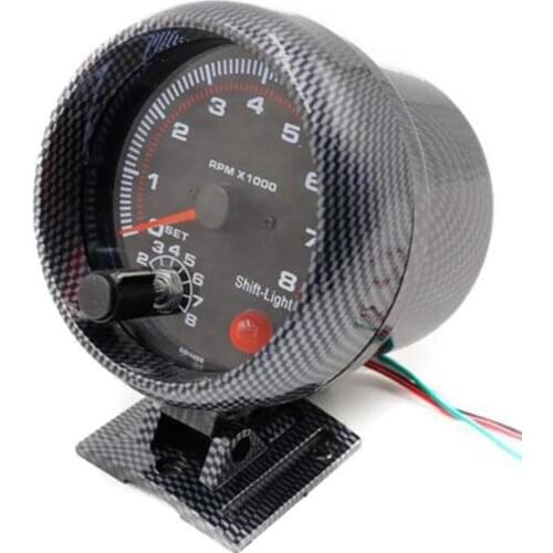 0-8000 RPM Meter 95mm Carbon Electrical Tachometer Gauge With Internal Shift Light 4 6 8 Cylinders boost speedometer car
