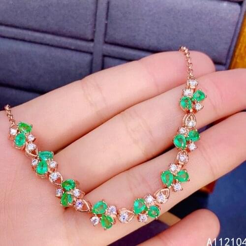 KJJEAXCMY fine jewelry 925 sterling silver inlaid natural emerald women new noble fresh plant gem hand bracelet support detectio