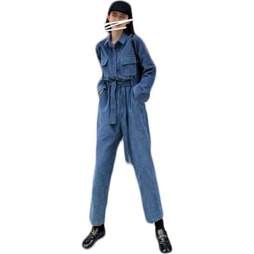Corduroy tooling one-piece suit women trendy wide-leg spring autumn jumpsuit 2021 new plus size fashion jumpsuit for female s108