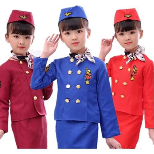 Halloween Pilot Cosplay Costumes for Kids Boys Birthday Gift Girls Flight Attendant Fancy Dress Military Performance Uniform
