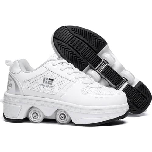 Unisex 4 Wheels Deformation Roller Shoes Parkour Wheel Shoes Fashion Rounds Of Running Shoes Roller Skates Shoes Skating Shoes
