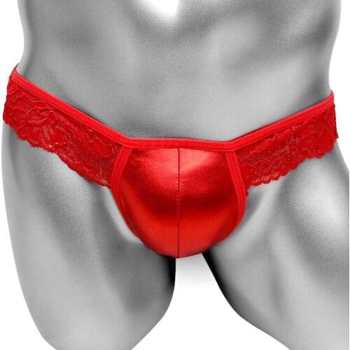 Lace Sissy Lingerie Sexy Panties for Men Funny Shiny Faux Leather Open Back Bikini Thong Underwear Gay G string Panties