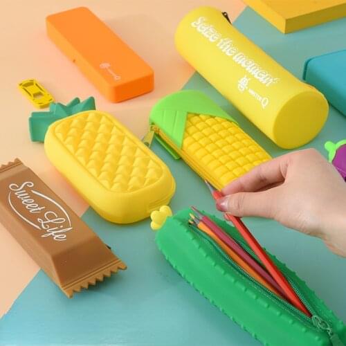 Cute Pineapple Fruit Vegetable Kawaii Bag Student Stationery Silicone Pencil Case Storage Bag School Supplies Back To School