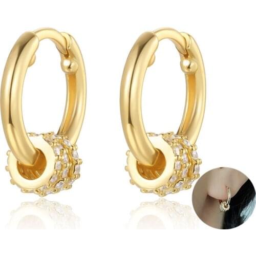 Fashion 925 Sterling Silver Hoop Earrings Gold Plated Circles Cubic Zirconia Charming Cartilage Piercing Earrings For Women Men
