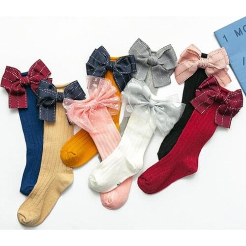 Fashion Children Socks With Bows Baby Girls Knee High Sock Cotton Soft Toddlers Long Socks For Kids Princess Sock Winter Gift