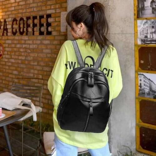 Fashion Women Backpack PU Leather Solid Color Shoulder Bag Casual Travel Ladies Large Capacity Handbags Student School Bags