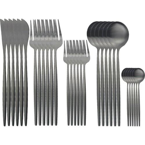 30Pcs Matte Black Dinnerware Set Stainless Steel Tableware Set White Gold Cutlery Set Knife Spoon Fork Kitchen Flatware Set