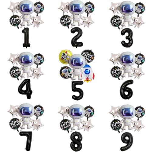 6pcs Spaceman Digital Balloon Silver Star Childrens Toy Hydrogen Balloon Boy Space Theme Birthday Party Decoration Balloon Set