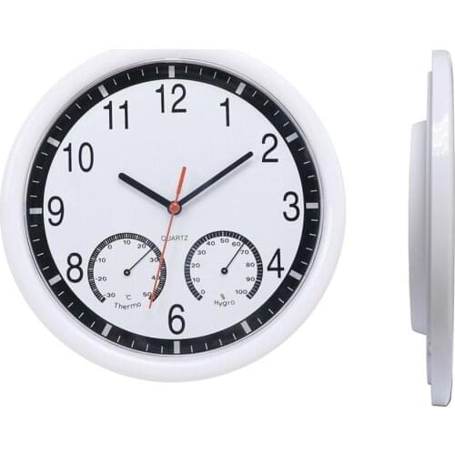 10inch Thermometer Humidity Meter Display Modern Silent Home Kitchen Wall Clock