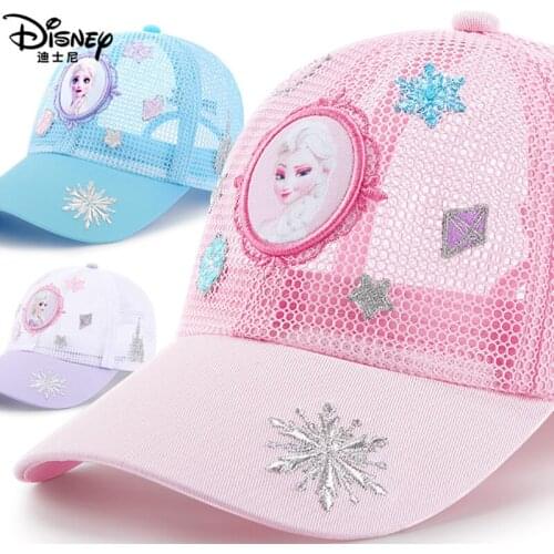New Disney Girl Bucket Hat Frozen Baseball Cap Summer Princess Design Children Sun Hat Breathable Mesh Comfortable Adjustable