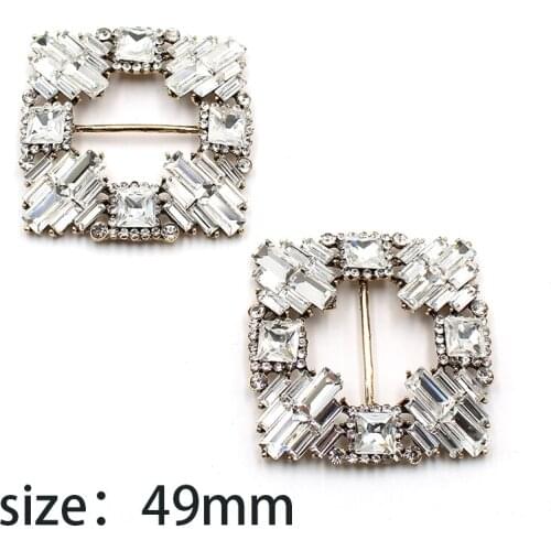 New 1pcs 49mm alloy square shiny rhinestone crystal ribbon belt creative clothing decoration buckle DIY jewelry accessories