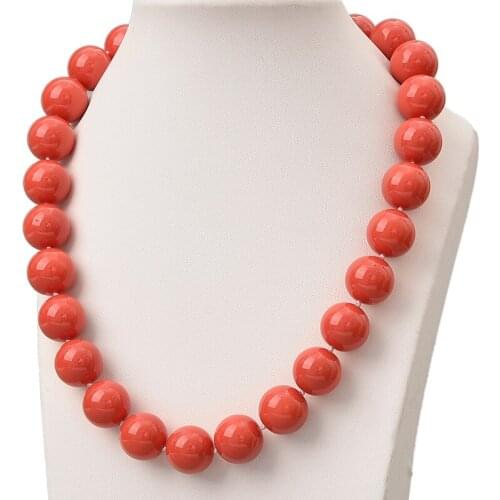 New Style 14mm Round Red Coral Necklace Diy Handmade Synthetic Charm Knotted Red Coral Necklace 18inch jewelry Women H812