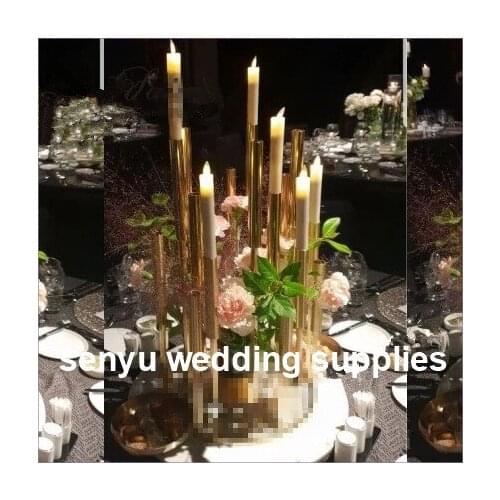 New style Factory hot sell gold metal tall candlestick for wedding decorations senyu205