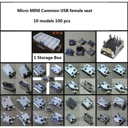 Original New 10 models 100 pcs Common Micro MINI Common USB female seat Phone charging plug 10pcs/model
