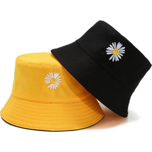 Spring Women Bucket fishing Hats Sunscreen sun Cap Little Daisies Double-sided Wear Lady Reversible Fisherman Hat Panama Summer