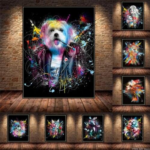 Pop Graffiti Art Monkey Dog Animals Posters Star Figure Painting Lip Colorful Wall Canvas Prints Pictures Living Room Hoom Decor