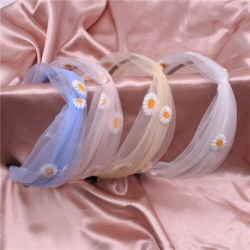 2020 Spring And Summer Mesh Gauze Small Daisy Headband Korean Cross Temperament Hair Accessories