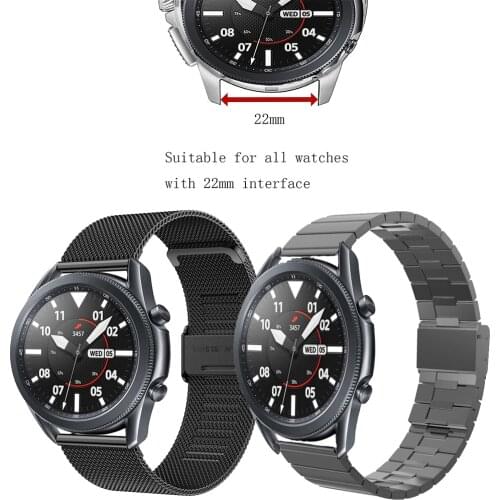 For Samsung Gear S3 22mm Frontier/Classic 45mm Band strap Galaxy 46mm Band V-MORO Stainless Steel Metal Bracelet Strap R800