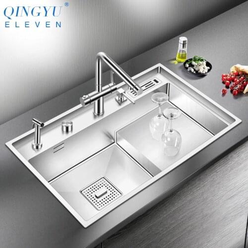 2020 Luxury 304 Stainless Steel Kitchen Stepped Sink 4mm Thickness 220mm Depth Large Size Handmade Brushed Stepped Kitchen Sinks