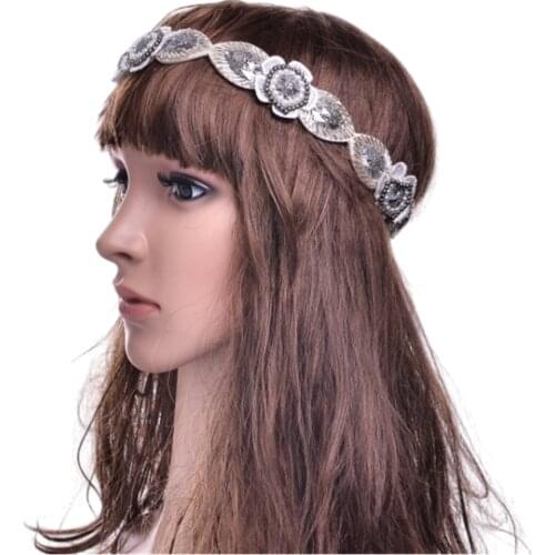 Handmade beaded vintage headband freeshipping fashion lace flower beaded gems headband popular fashion for hair-OIO