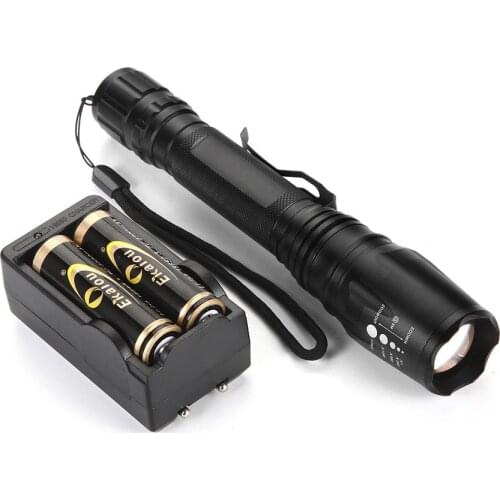 LED Zoomable T6 Flashlight 2000 Lumen torch 5 Modes Outdoor waterproofing light Clip lamp + 2 x 18650Battery +Charger