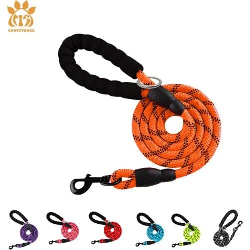 Reflective Nylon Braided Dog Leash Traction Round Rope with Durable Comfortable Padded Handle Don't Hurt Hands Multiple Colors