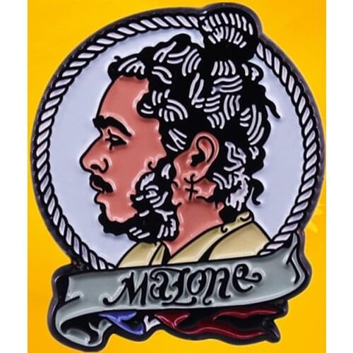 Post Malone Hip Hop Rapper Stoney Rockstar Circles Hollywoods Bleeding Beerbongs & Bentleys Singer Tattoo Enamel Pin brooch