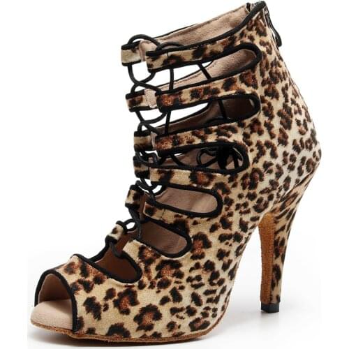 Tango Jazz Ballroom Outdoor Latin Dance Shoe Woman Brands Teachers High Heels For Dancing Leopard Print Women Boots Zapatos