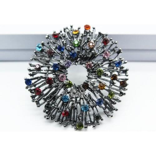 Vintage Sparkling Multicolor Crystal Wrench Round Brooch Pins For Women Scarf Buckle Wedding Bouquet