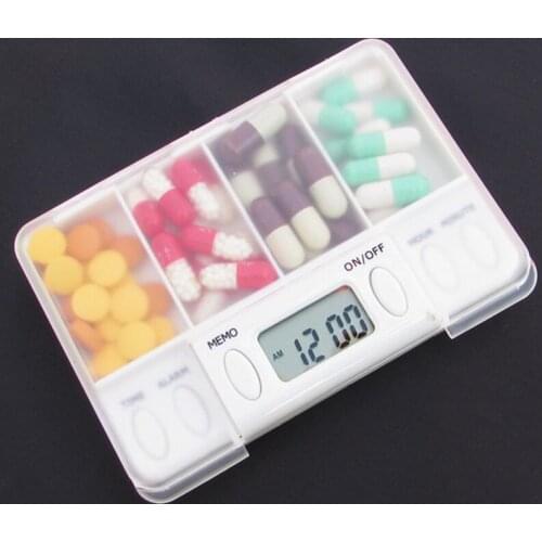 Drug storage box with 4 bars, electronic timer box, alarm, pill, pill organizer