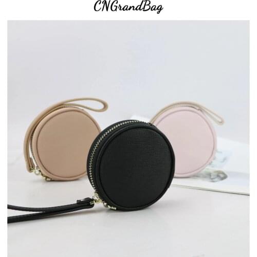 Customized Initial Letters Saffiano Leather Coin Purse Leather Round Earphone Holder Small Travel Coin Pouch With Wristlet