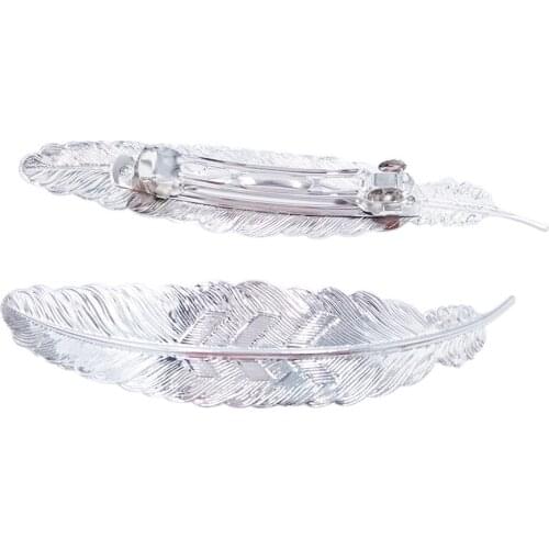 Silver Plated 35pcs 23x110mm Feather Metal Barrette Hair Clips Findings for Jewelry Making HBF10