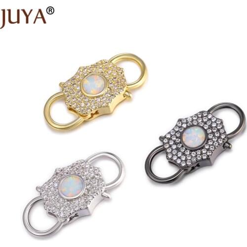 Juya Jewelry Making Clasps Luxury Lock Connectors Copper Zirconia Clasps Hooks for DIY Bracelets Necklaces Accessories Supplies