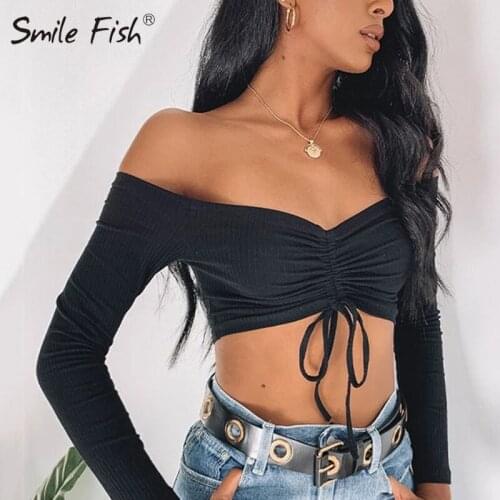 Wrinkled 2021 Autumn Women Sexy Drawstring T-shirts Deep V-neck Long Sleeve Red Tops Tees Knit Lady Outwear T Shirts G1944