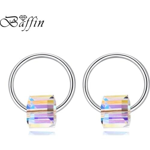BAFFIN New Design Circle Piercing Earrings For Women Korean Style Cube Crystals From Austria Stud Crystal Jewelry Gifts