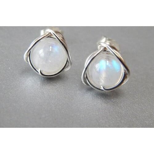 Utimtree Women Simple Earrings Small Moonlight Stone 925 sterling silver Stud Earring for Wedding Party Brincos Bijoux Female