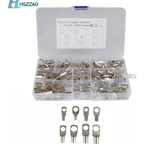 120pcs Bolt Hole Tinned Copper Terminals Set-Wire terminals Connector Cable lugs Battery SC Terminals Glimpse For Ship, car