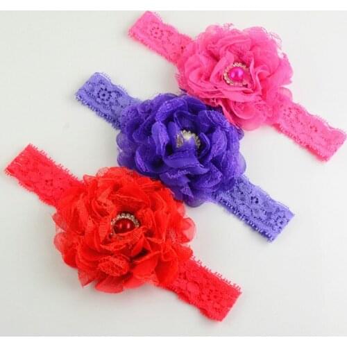 48pcs/lot 16 Colors 15" Kids Chiffon Flower Hair Bows Lace Headband For girls Hair DIY Accessories FDA94