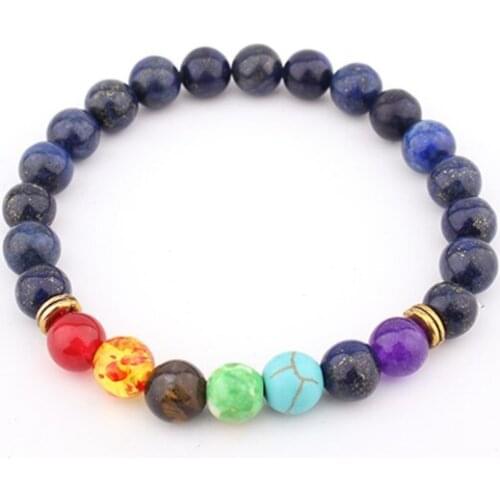 8mm Punk multicolor Agate Chakra Healing Reiki Buddha Yoga Bracelet elastic adjustable Volcanic Stone Bangles ygh45
