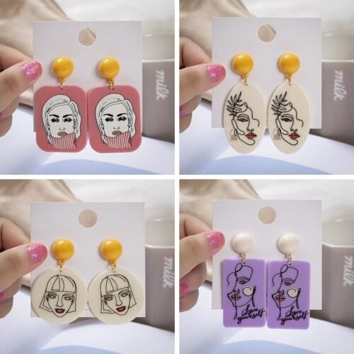 Acrylic Three-dimensional Embossed Earrings European and American Head Print Stud Earrings Jewelry Women Fashion Summer Jewelry