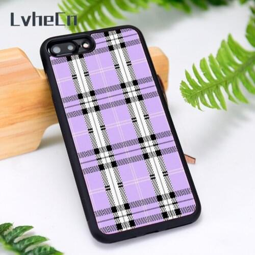 LvheCn Silicone Rubber Phone Case Cover for iPhone 6 6S 7 8 Plus X XS XR 11 12 Mini Pro Max Lavender Plaid