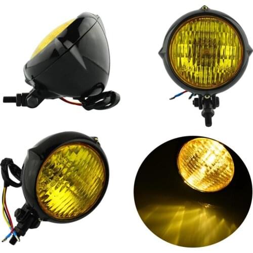Black Amber Lens High Quality Retro Vintage Headlight Headlamp High/Low For Classic old school Universal Motorcycle Headlight